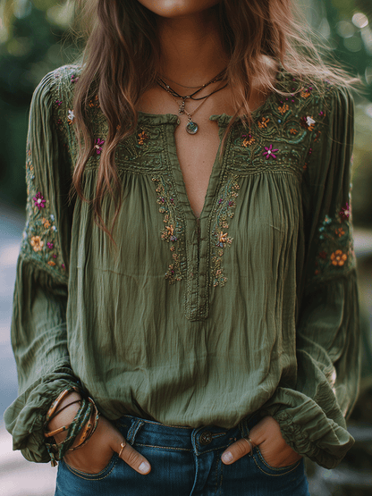 Manuela · Camisa bordada con flores bohemias
