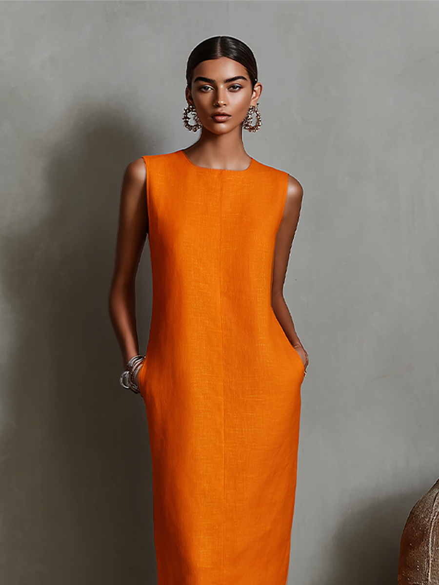 Sofía · Vestido Midi de Lino Sin Mangas con Bolsillos