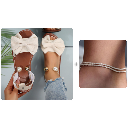Sandalias Elegantes con Tiras en el Tobillo y Perlas