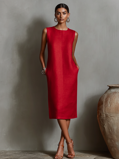 Sofía · Vestido Midi de Lino Sin Mangas con Bolsillos