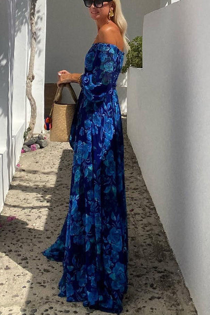 Luna | Vestido Maxi Floral con Mangas Descubiertas