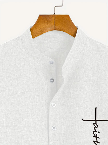 Adrián | Camisa elegante de manga corta con cuello mao