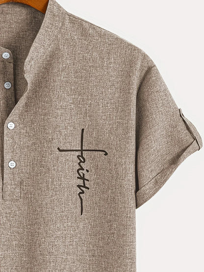 Adrián | Camisa elegante de manga corta con cuello mao
