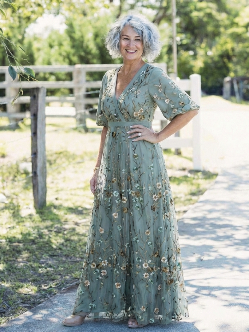 Elodie – Vestido largo floral con escote en V