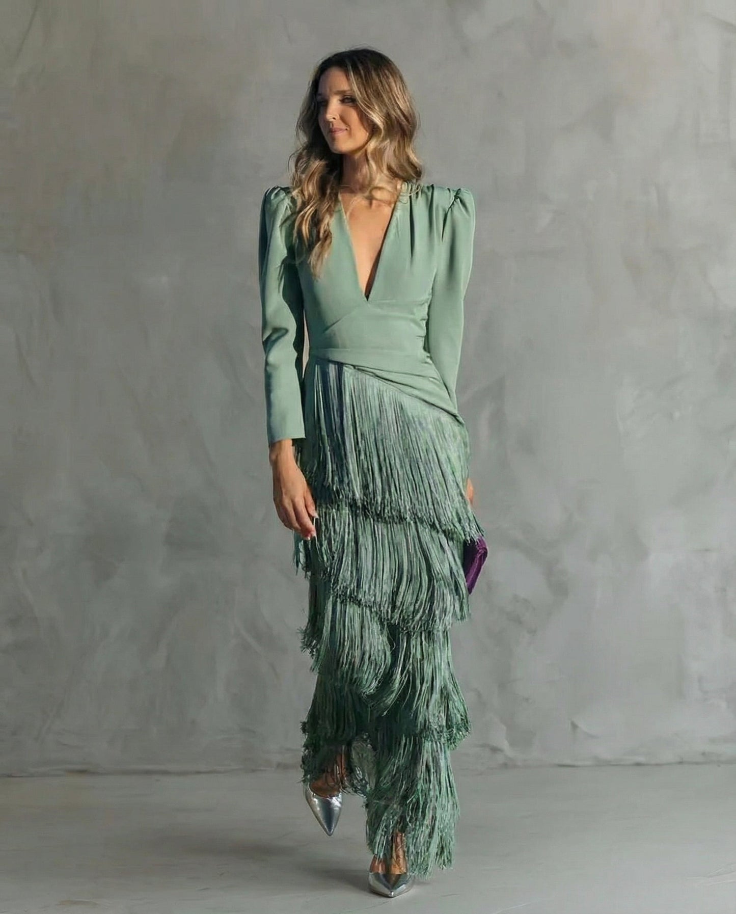 Clara™ | Elegante midi-jurk met franjes aan de mouwen