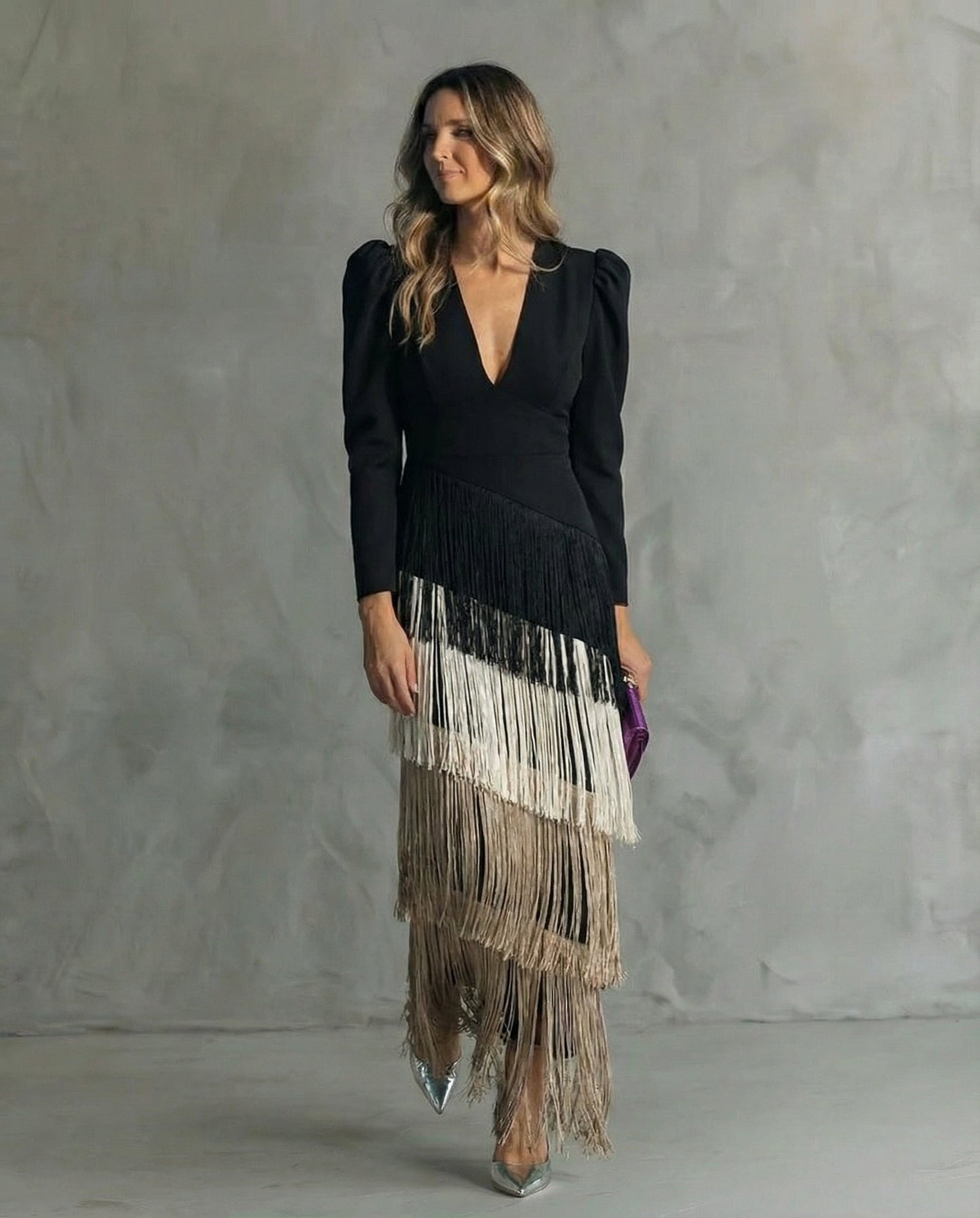 Clara™ | Elegante midi-jurk met franjes aan de mouwen