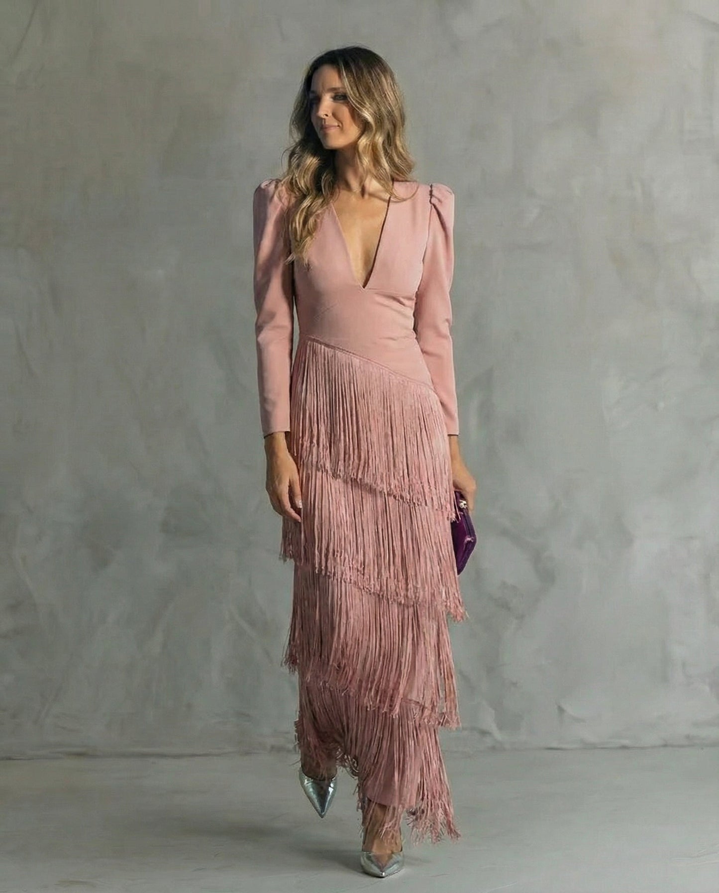 Clara™ | Elegante midi-jurk met franjes aan de mouwen