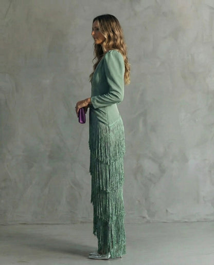 Clara™ | Elegante midi-jurk met franjes aan de mouwen