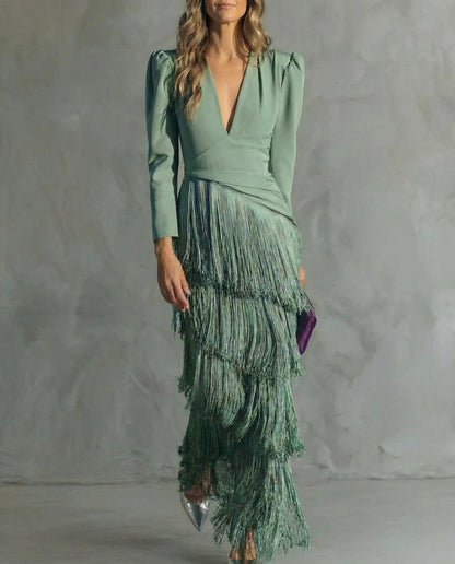 Clara™ | Elegante midi-jurk met franjes aan de mouwen