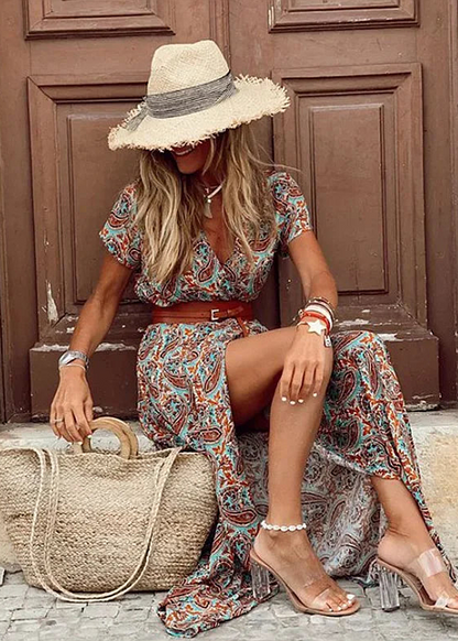 Justine™ | Vestido largo bohemio fluido con cinturón