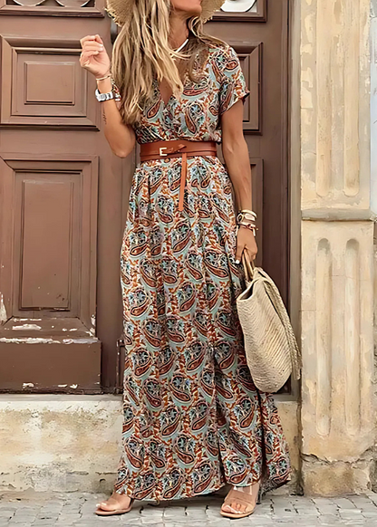 Justine™ | Vestido largo bohemio fluido con cinturón
