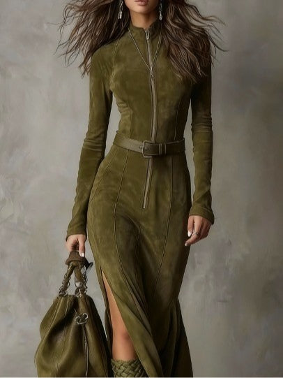 Alessia | Vestido largo efecto ante