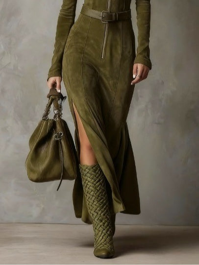 Alessia | Vestido largo efecto ante