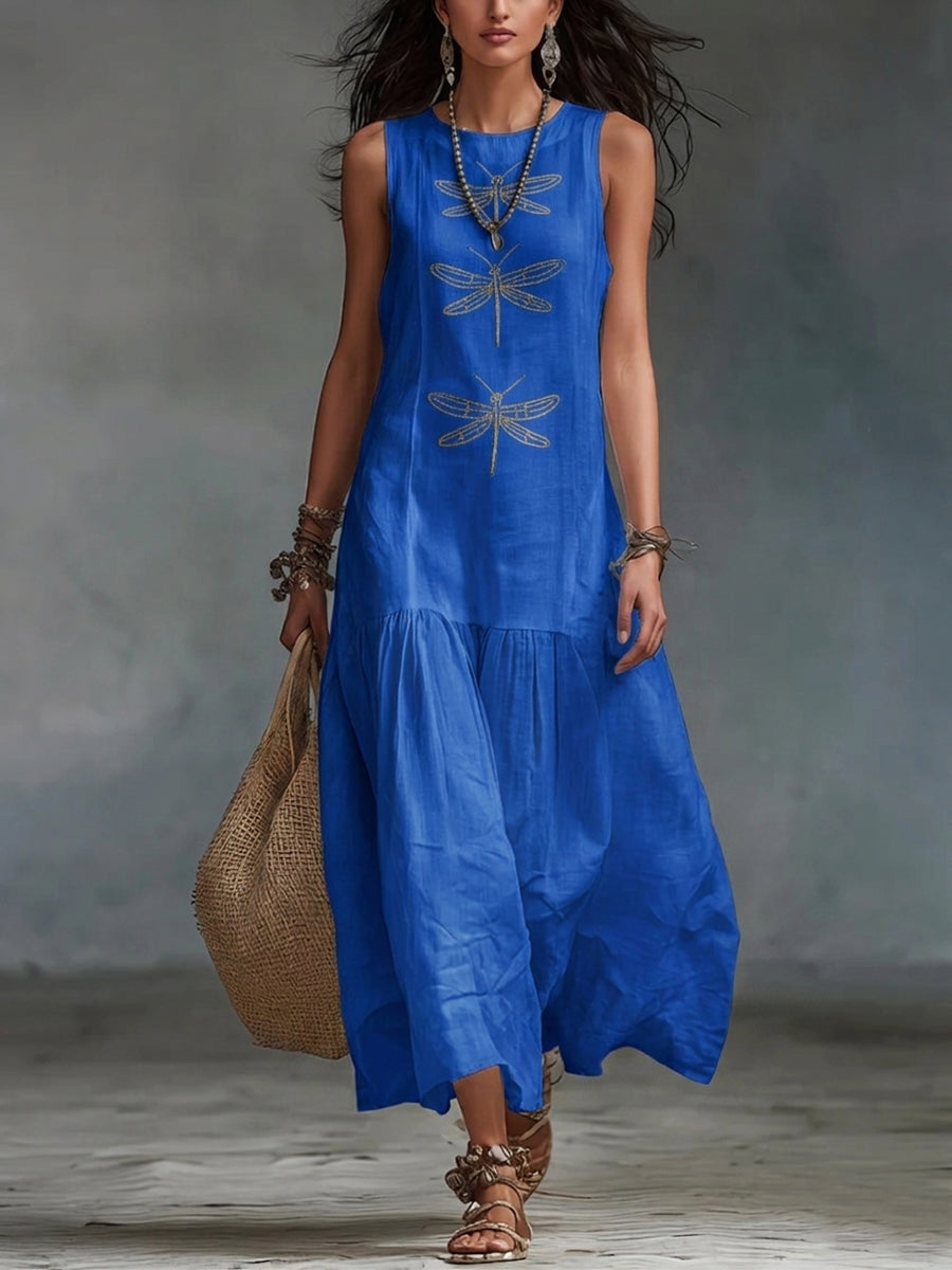 Libélula · Vestido Largo Boho de Algodón y Lino