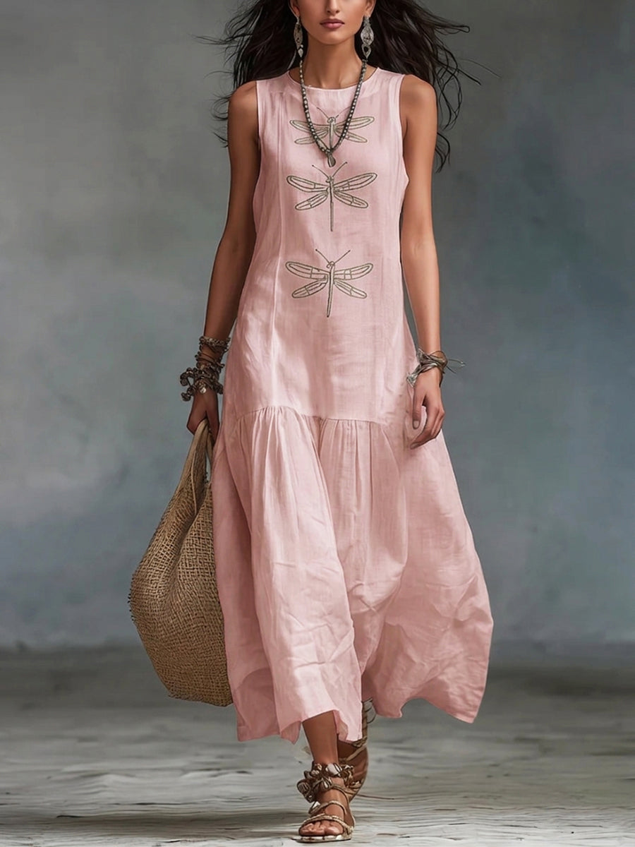 Libélula · Vestido Largo Boho de Algodón y Lino