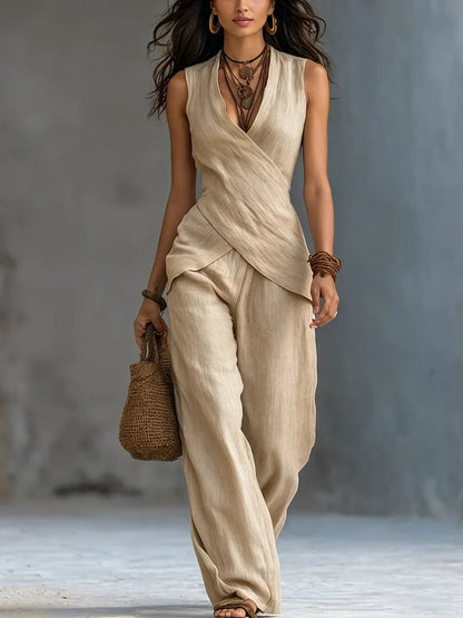 Lino · Conjunto Top Cruzado y Pantalón Ancho