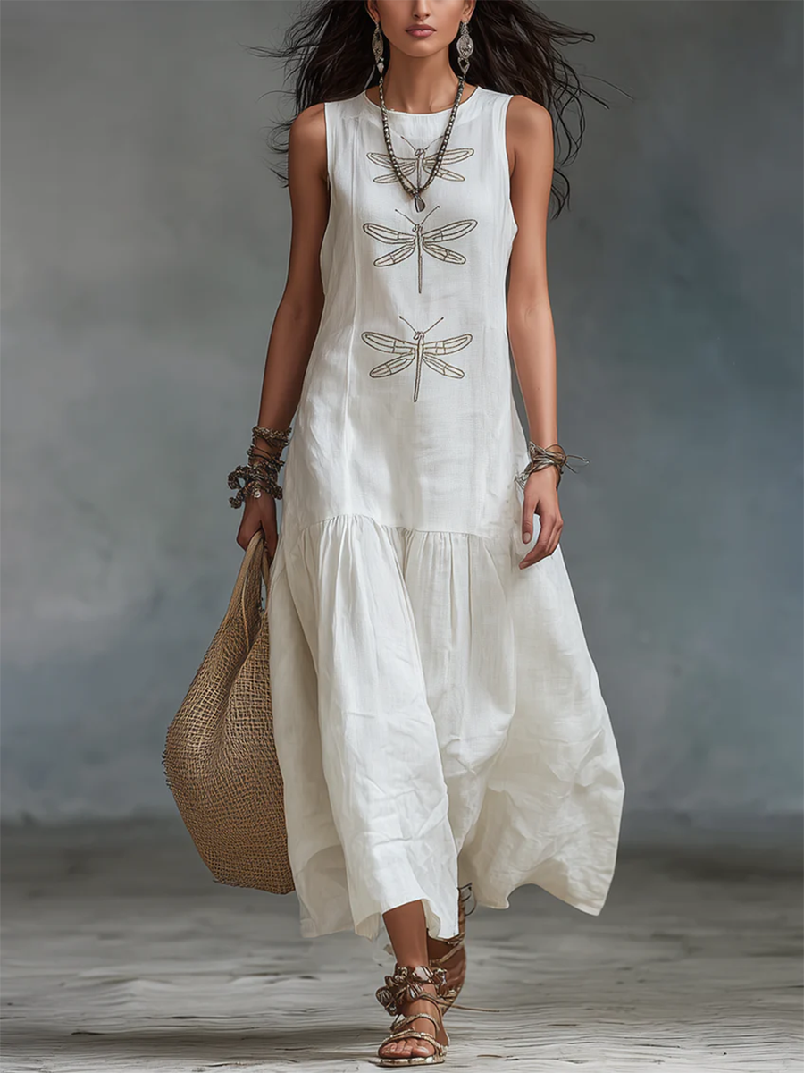Libélula · Vestido Largo Boho de Algodón y Lino