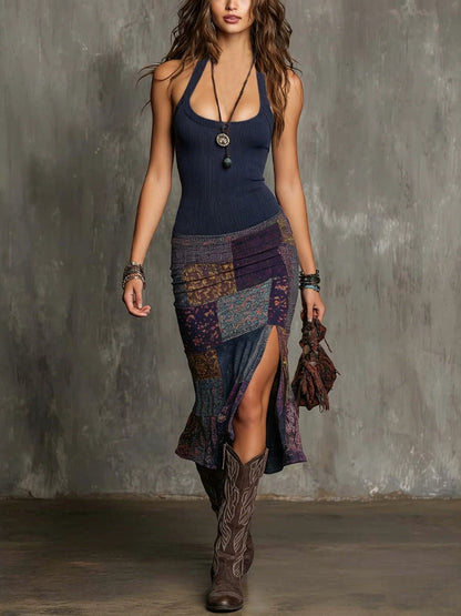 Selena | Vestido Boho Patchwork con Tirantes