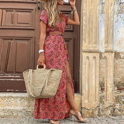 Justine™ | Vestido largo bohemio fluido con cinturón