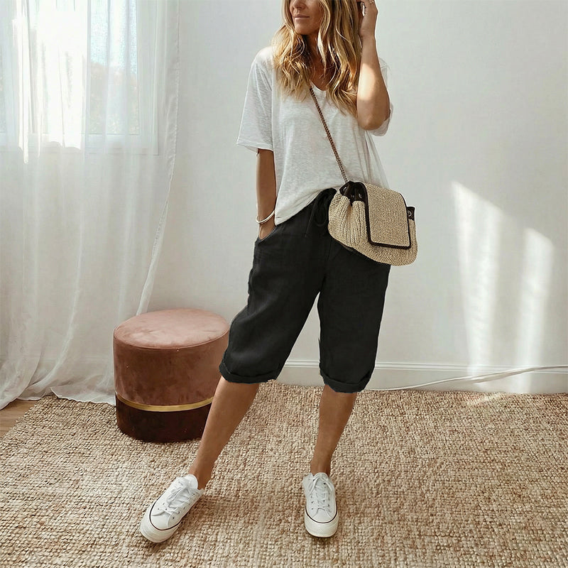 Capri Casual de Algodón y Lino para Mujer