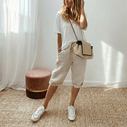 Capri Casual de Algodón y Lino para Mujer