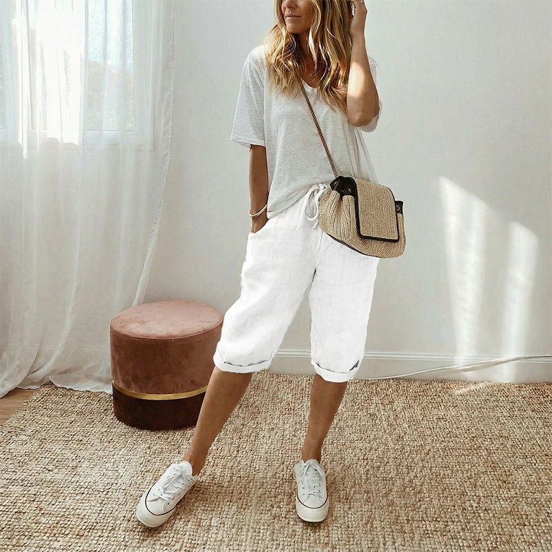 Capri Casual de Algodón y Lino para Mujer