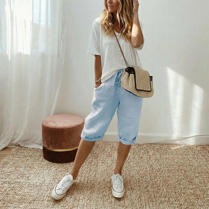 Capri Casual de Algodón y Lino para Mujer