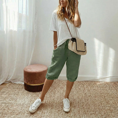 Capri Casual de Algodón y Lino para Mujer