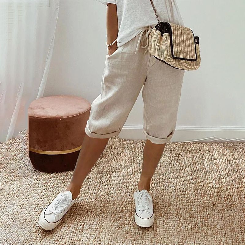 Lara · Shorts de Algodón y Lino con Cordón