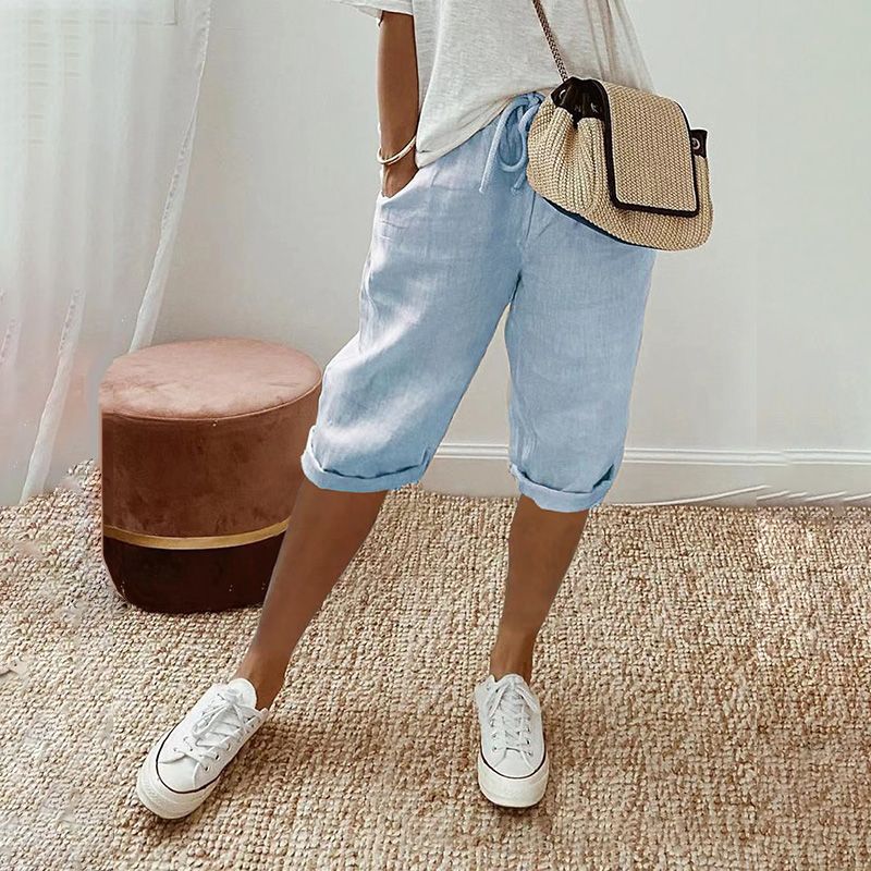 Lara · Shorts de Algodón y Lino con Cordón