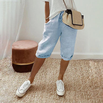 Lara · Shorts de Algodón y Lino con Cordón