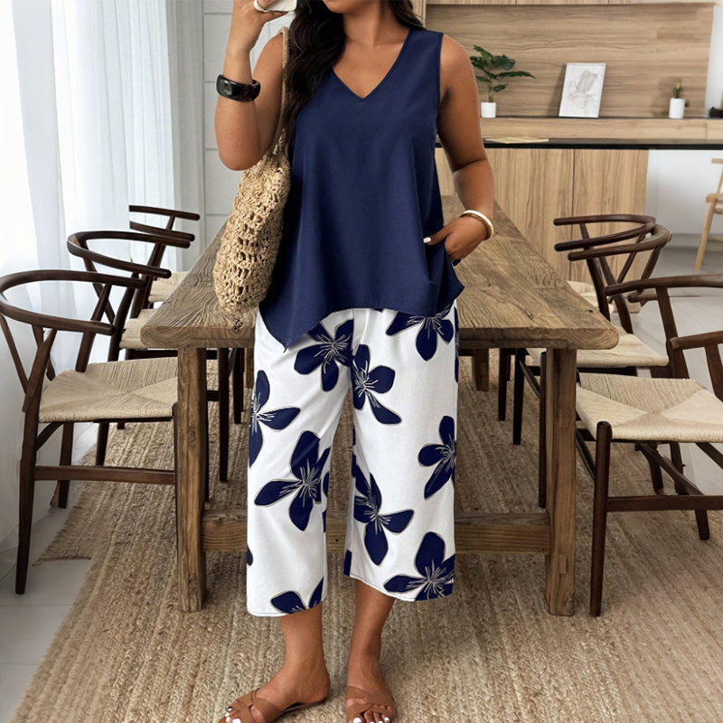 Floral · Conjunto Top Asimétrico y Pantalón Capri