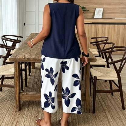 Floral · Conjunto Top Asimétrico y Pantalón Capri