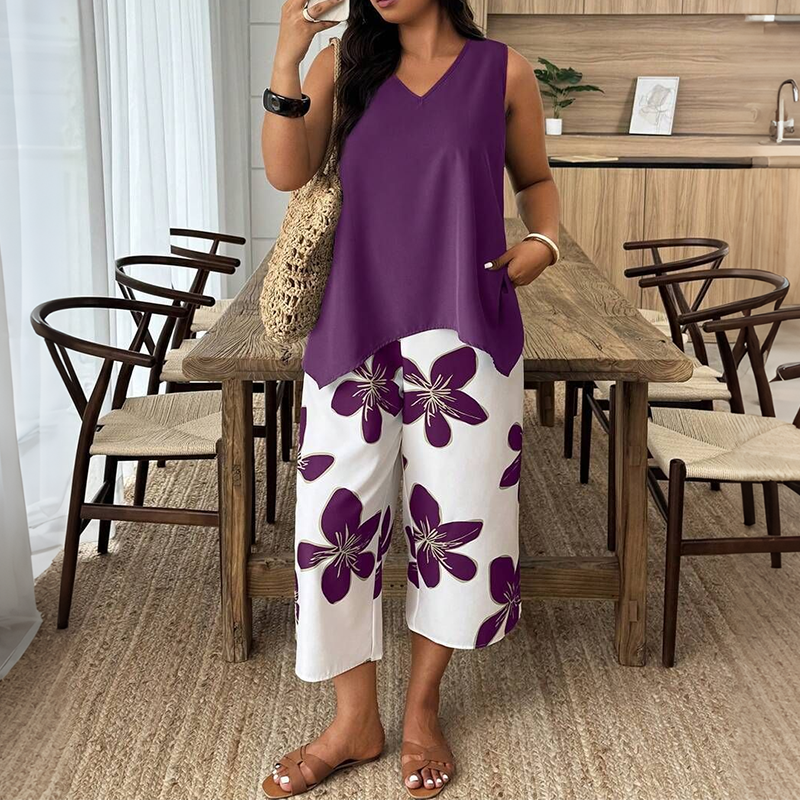 Floral · Conjunto Top Asimétrico y Pantalón Capri