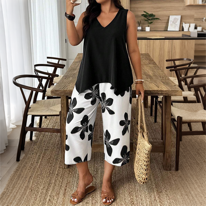 Floral · Conjunto Top Asimétrico y Pantalón Capri