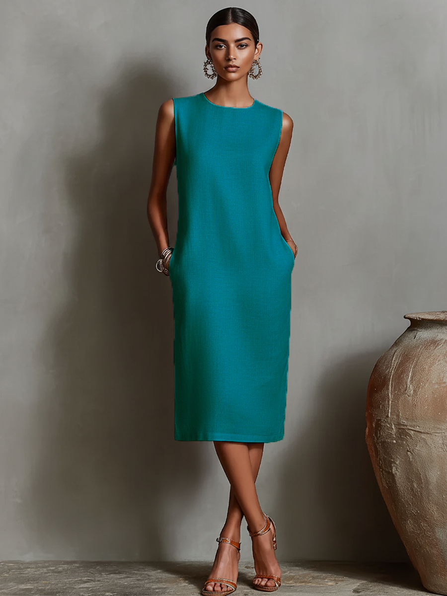 Sofía · Vestido Midi de Lino Sin Mangas con Bolsillos